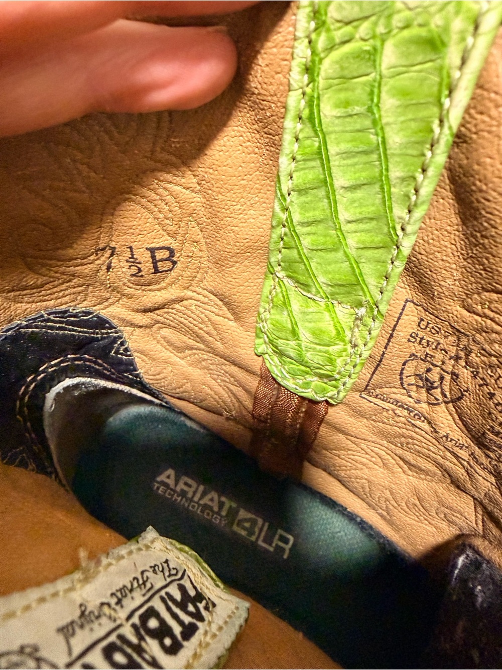 ariat fatbaby womens size 7.5B shoes green blue croc western cowboy boots - Picture 9 of 9